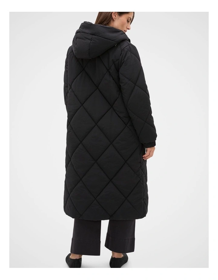 Longline Puffer Coat in Black image 2