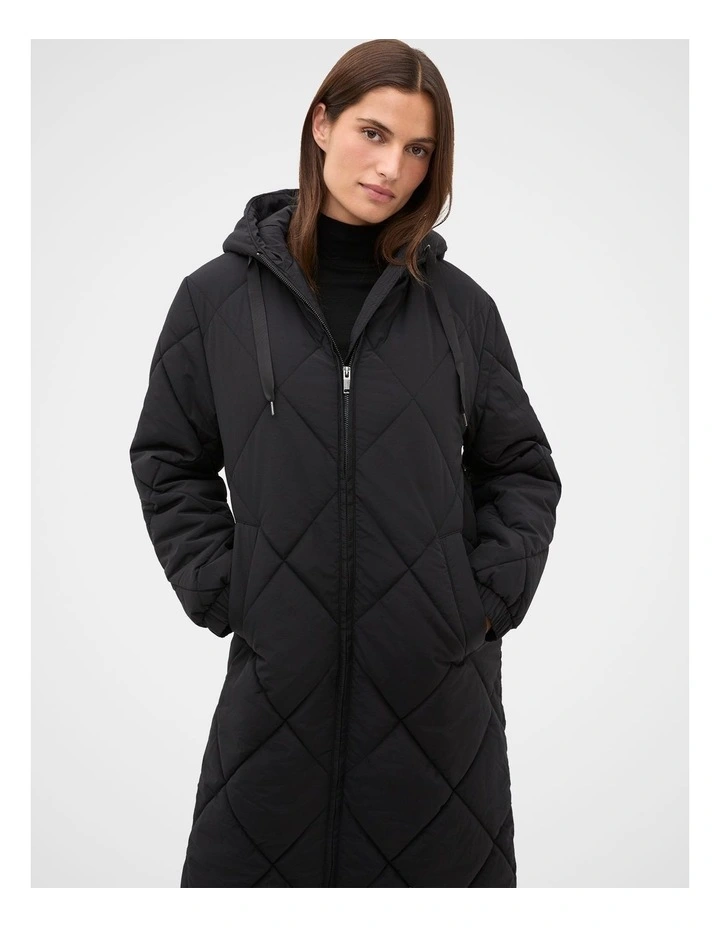 Longline Puffer Coat in Black image 3