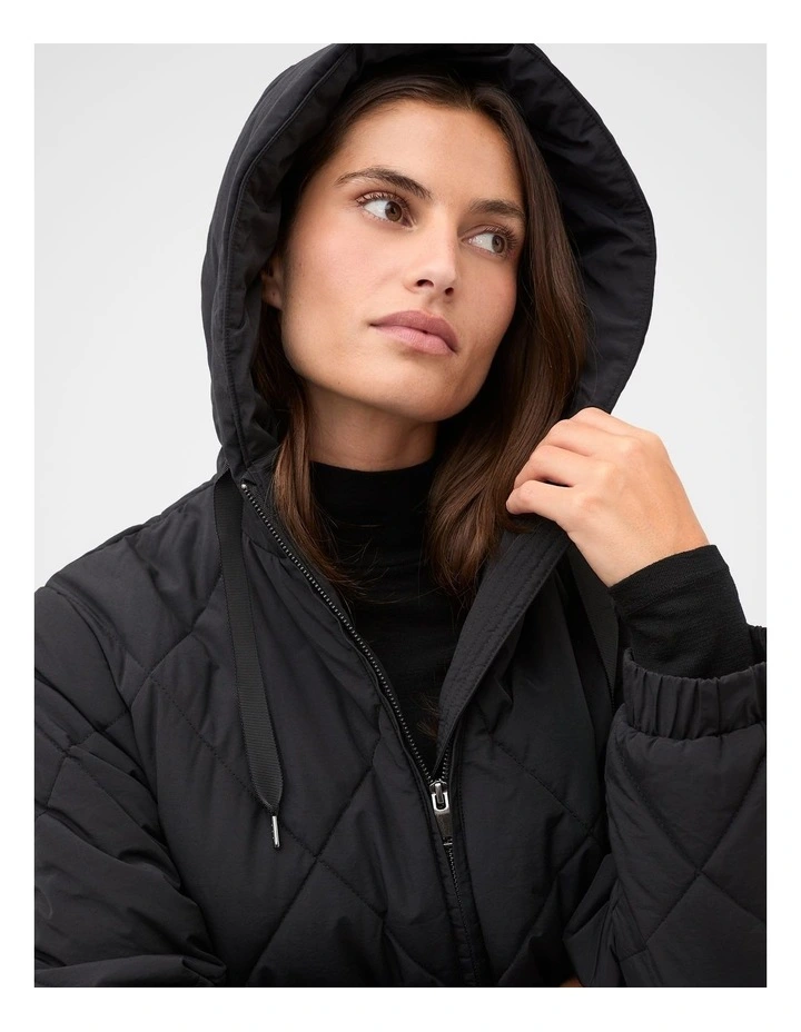 Longline Puffer Coat in Black image 4