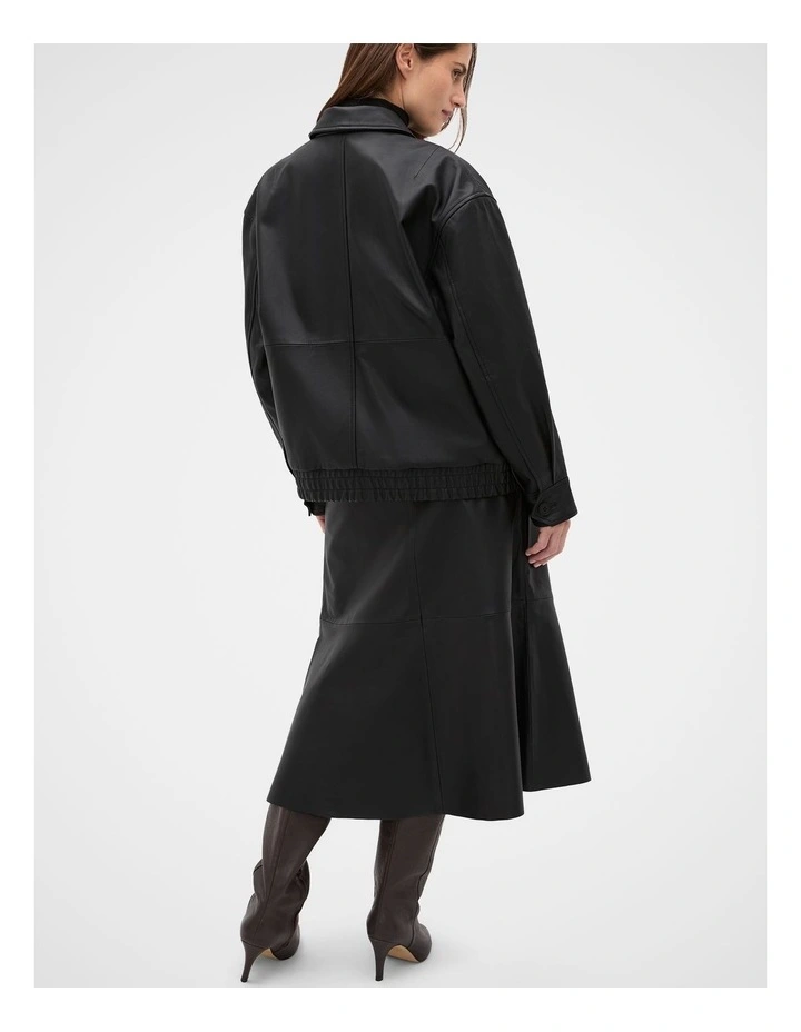 Leather Bomber Jacket in Black image 2