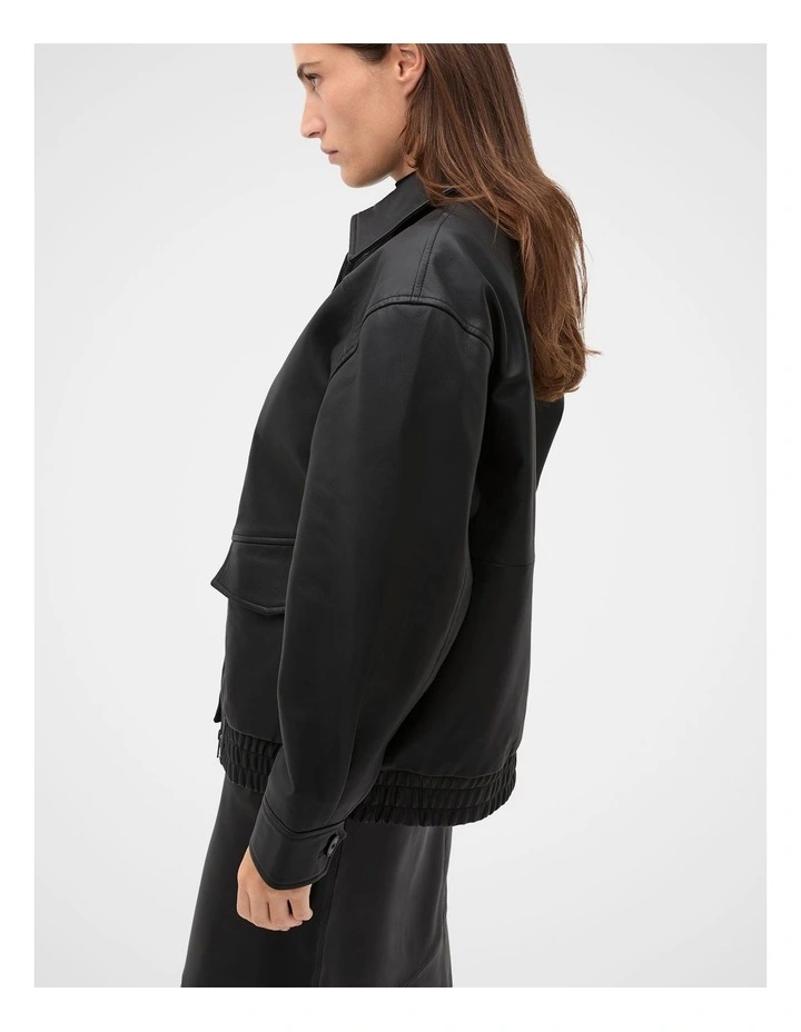 Leather Bomber Jacket in Black image 3