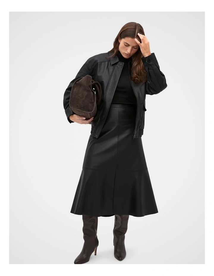 Leather Bomber Jacket in Black image 4