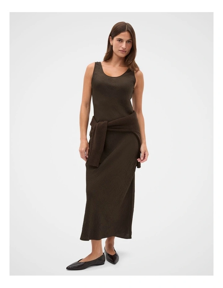 Textured Satin Slip Dress in Coffee Bean image 1