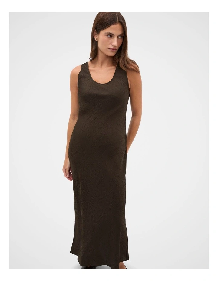 Textured Satin Slip Dress in Coffee Bean image 4