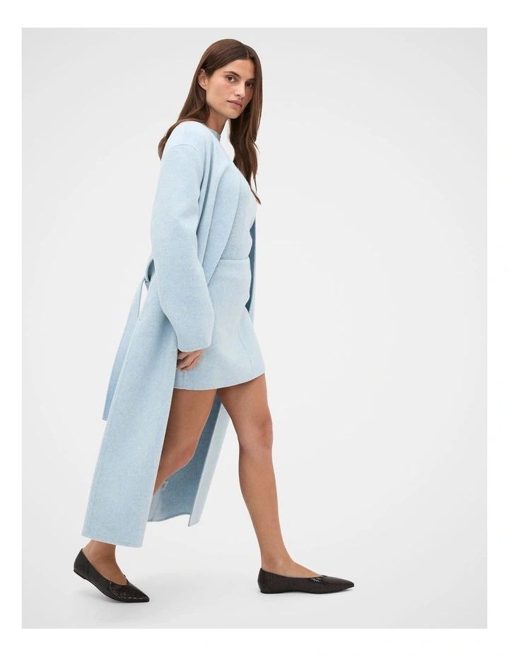 Wool Blend Minimalist Coat in Soft Blue Marle image 1