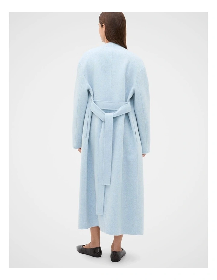 Wool Blend Minimalist Coat in Soft Blue Marle image 2