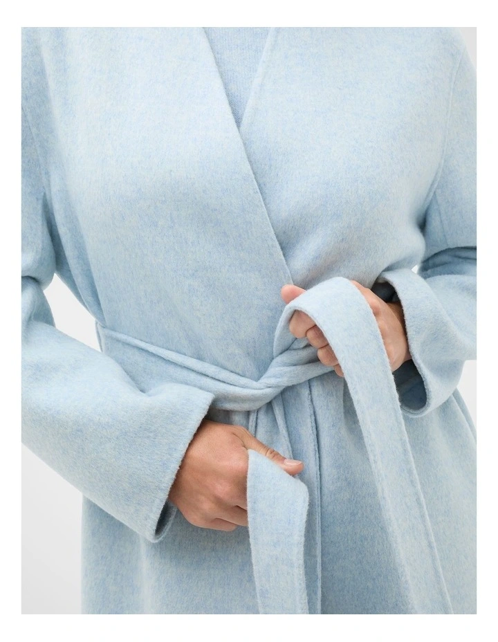 Wool Blend Minimalist Coat in Soft Blue Marle image 3