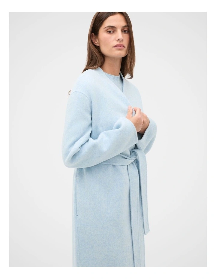 Wool Blend Minimalist Coat in Soft Blue Marle image 4