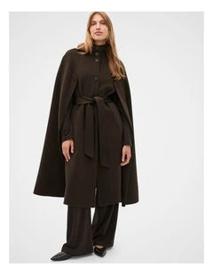 Wool Blend Cape Coat in Coffee Bean