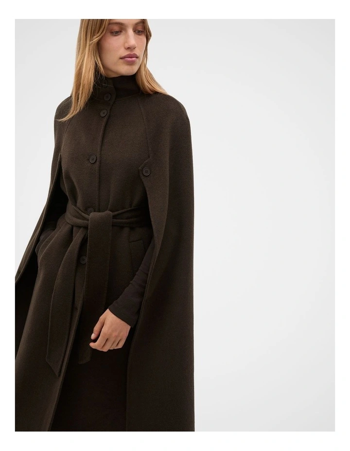 Wool Blend Cape Coat in Coffee Bean image 3
