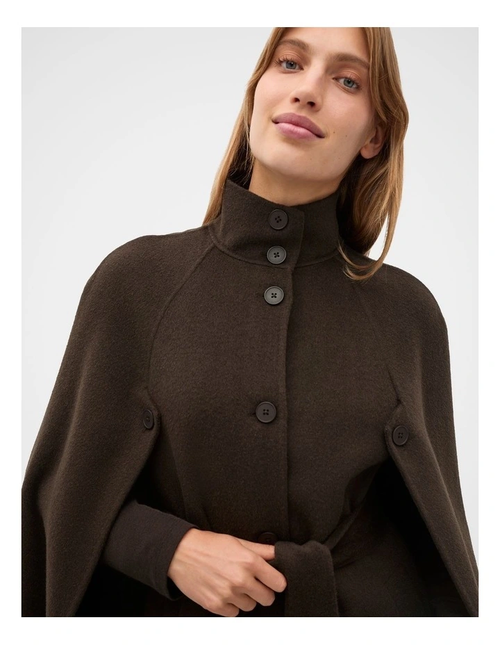 Wool Blend Cape Coat in Coffee Bean image 4