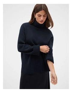 Australian Merino Oversized Roll Neck in Soft Blue Marle