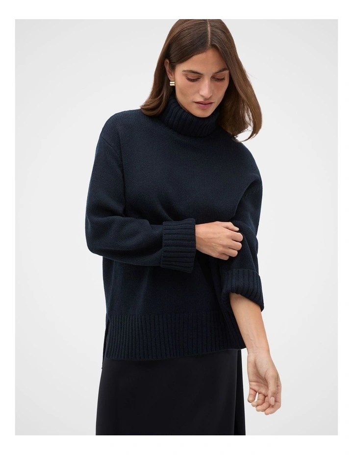 Australian Merino Oversized Roll Neck in Soft Blue Marle image 1