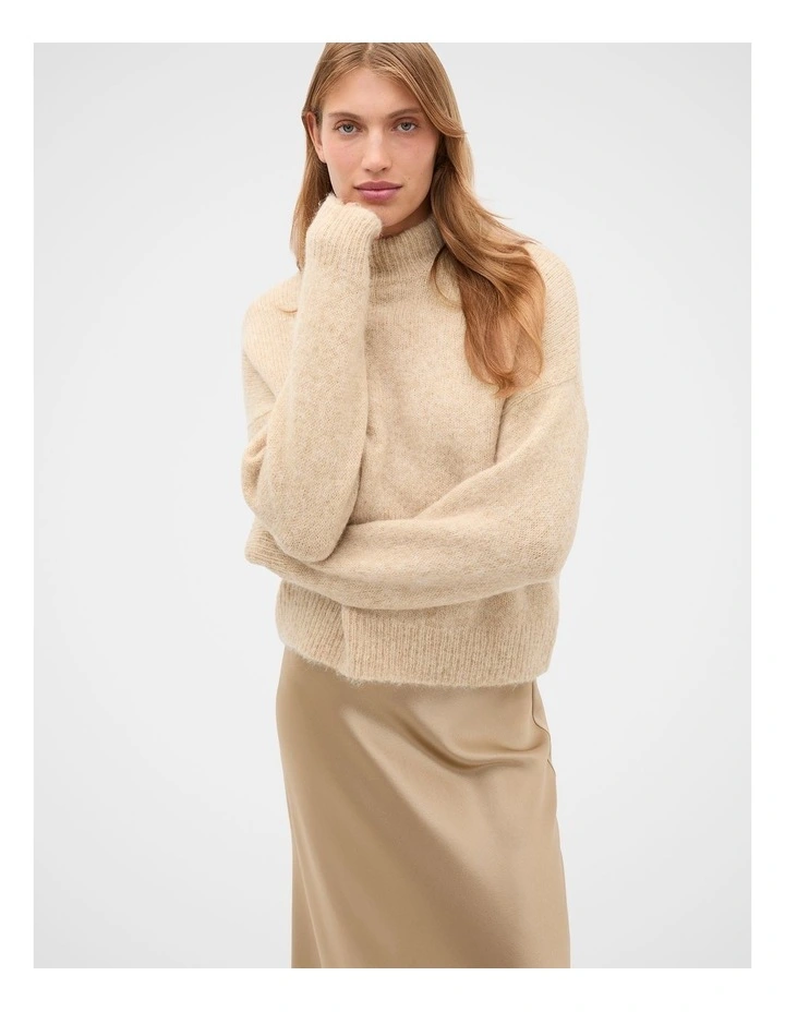 Lofty Mock Neck Knit Jumper in Sandstone Marle image 1