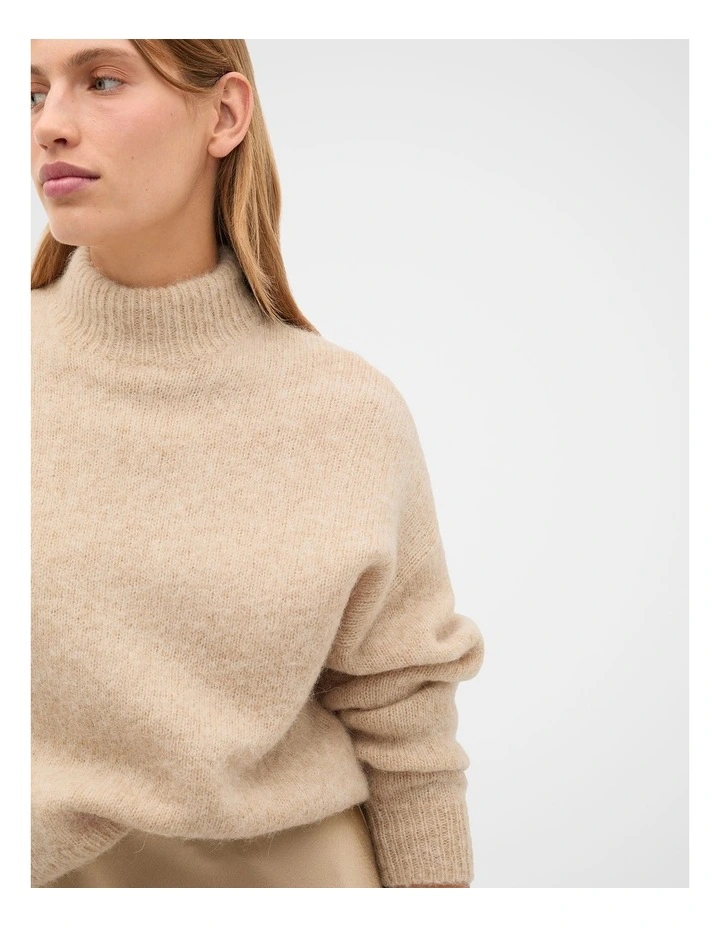 Lofty Mock Neck Knit Jumper in Sandstone Marle image 3