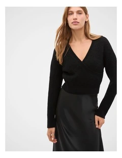 Wrap Front Knit Jumper in Black