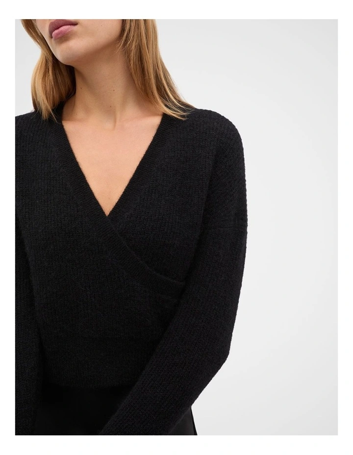 Wrap Front Knit Jumper in Black image 3
