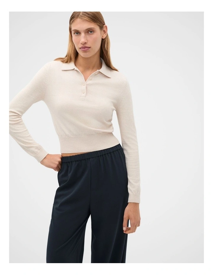 Cotton Blend Polo Knit in Vanilla Cream Marle image 1