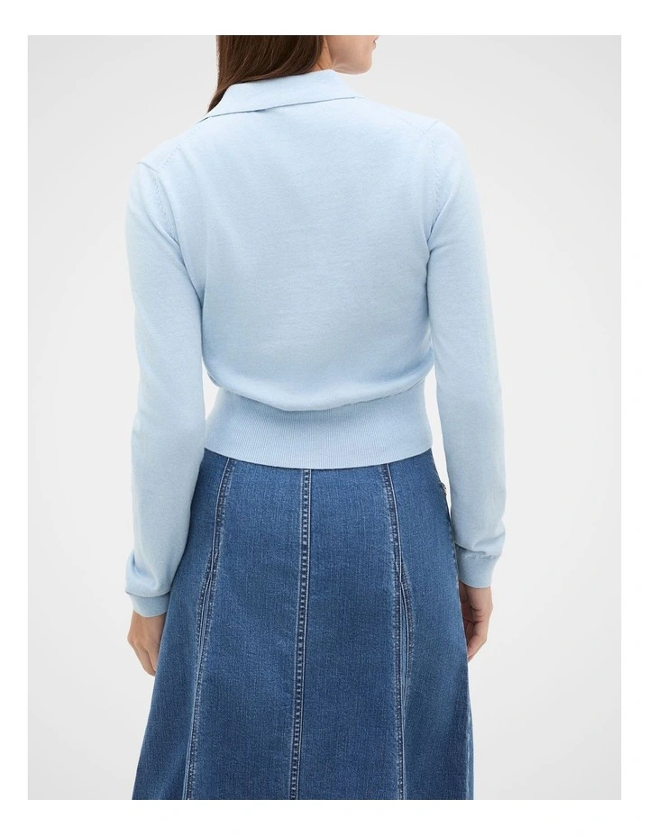 Cotton Blend Polo Knit in Soft Blue Marle image 2