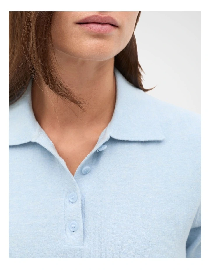 Cotton Blend Polo Knit in Soft Blue Marle image 3