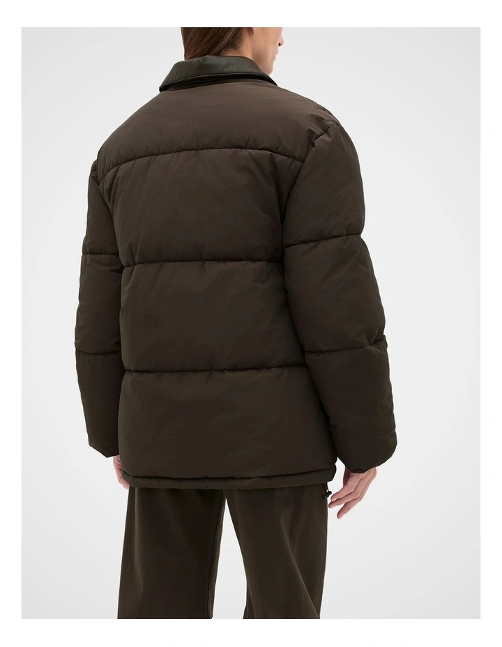 Collared Puffer Jacket in Coffee Bean image 2