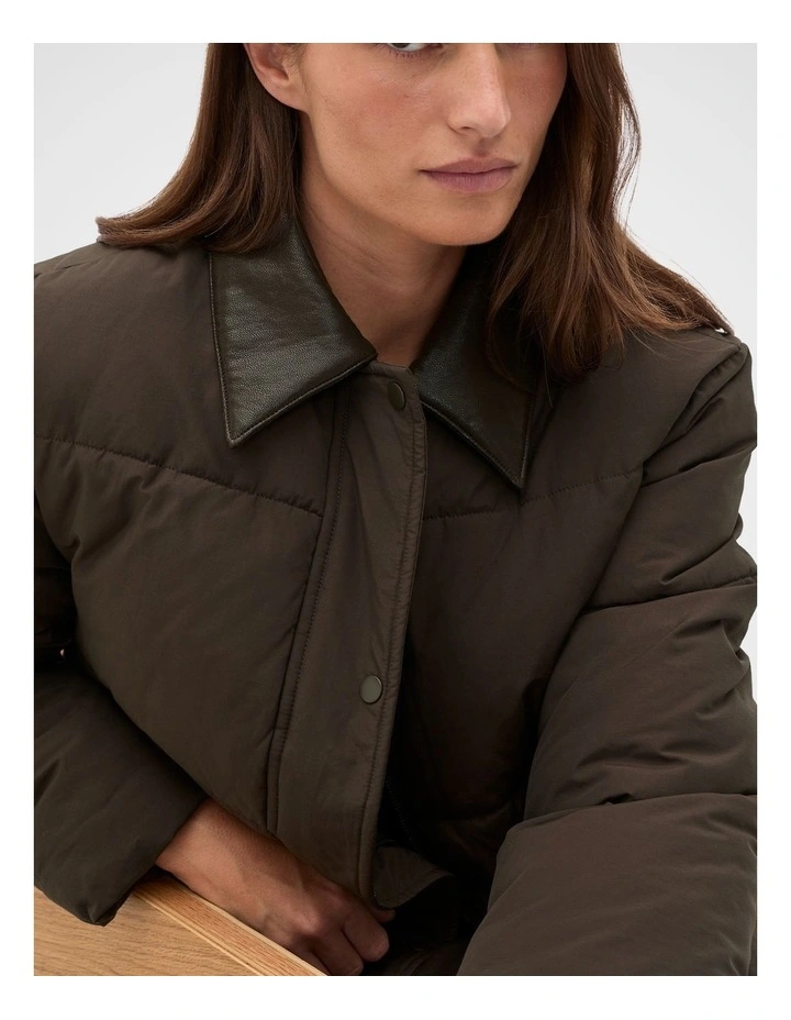 Collared Puffer Jacket in Coffee Bean image 3