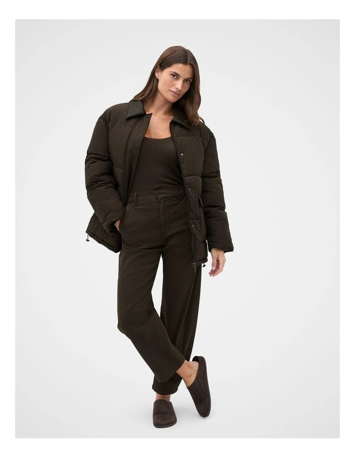 Collared Puffer Jacket in Coffee Bean image 4