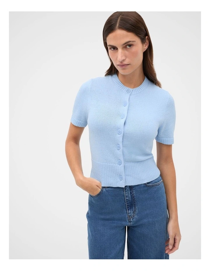 Textured Cotton Blend Cardigan in Soft Blue image 1