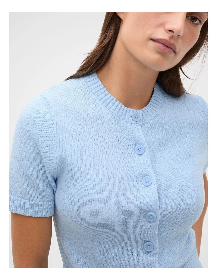 Textured Cotton Blend Cardigan in Soft Blue image 3