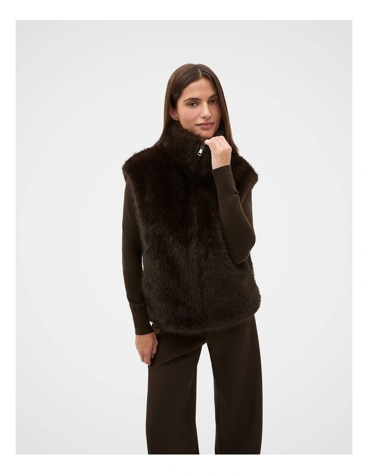 Faux Fur Zip Through Vest in Coffee Bean image 1