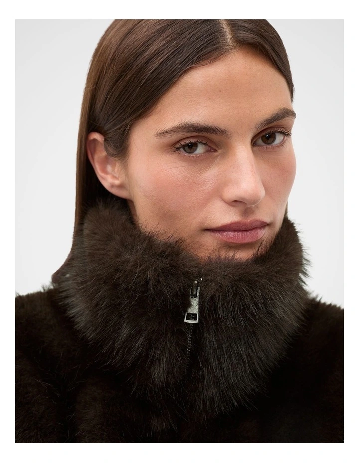 Faux Fur Zip Through Vest in Coffee Bean image 4