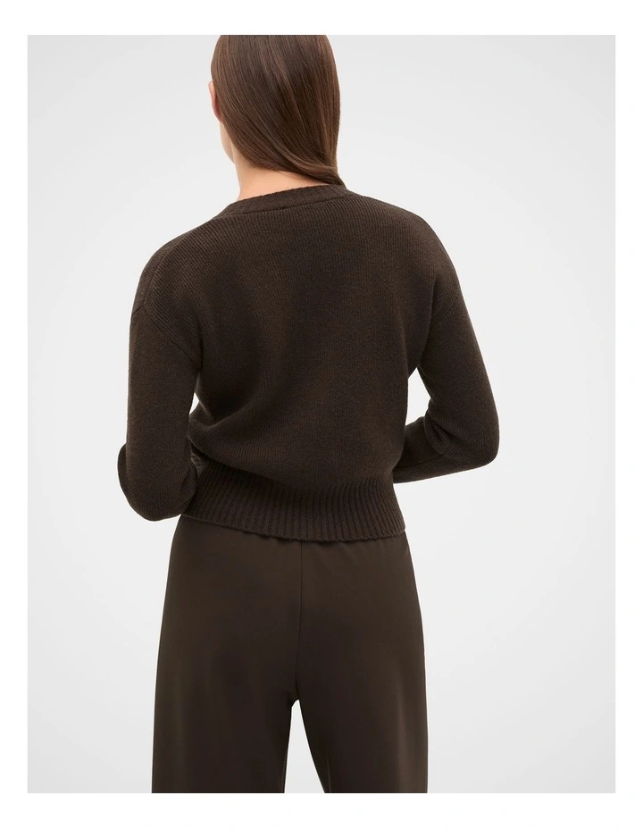 Merino Button Up Knit Cardigan in Coffee Bean image 2