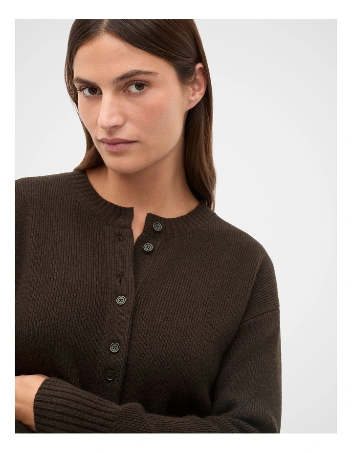 Merino Button Up Knit Cardigan in Coffee Bean image 4