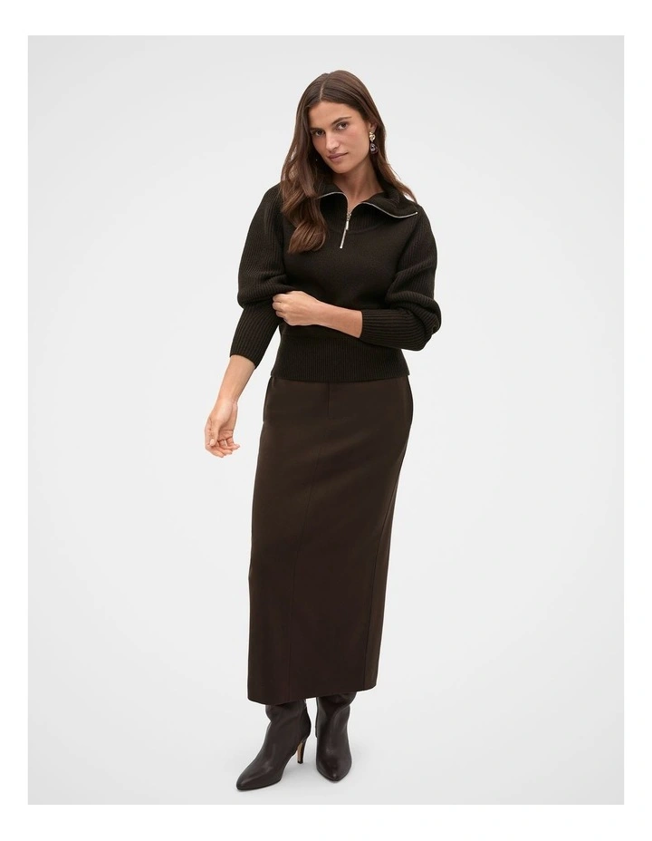 Zip Through Funnel Neck Knit in Coffee Bean image 4