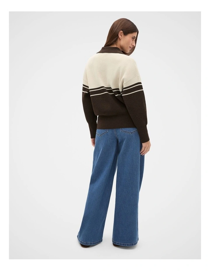 Collared Breton Stripe Knit in Coffee Bean image 2