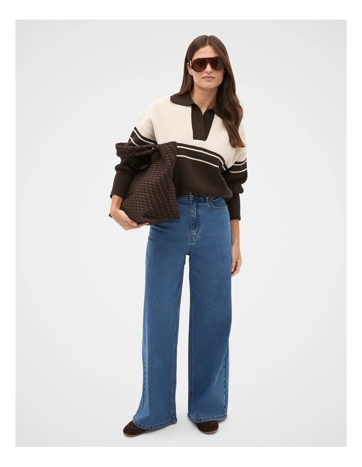 Collared Breton Stripe Knit in Coffee Bean image 3