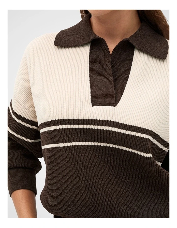 Collared Breton Stripe Knit in Coffee Bean image 4