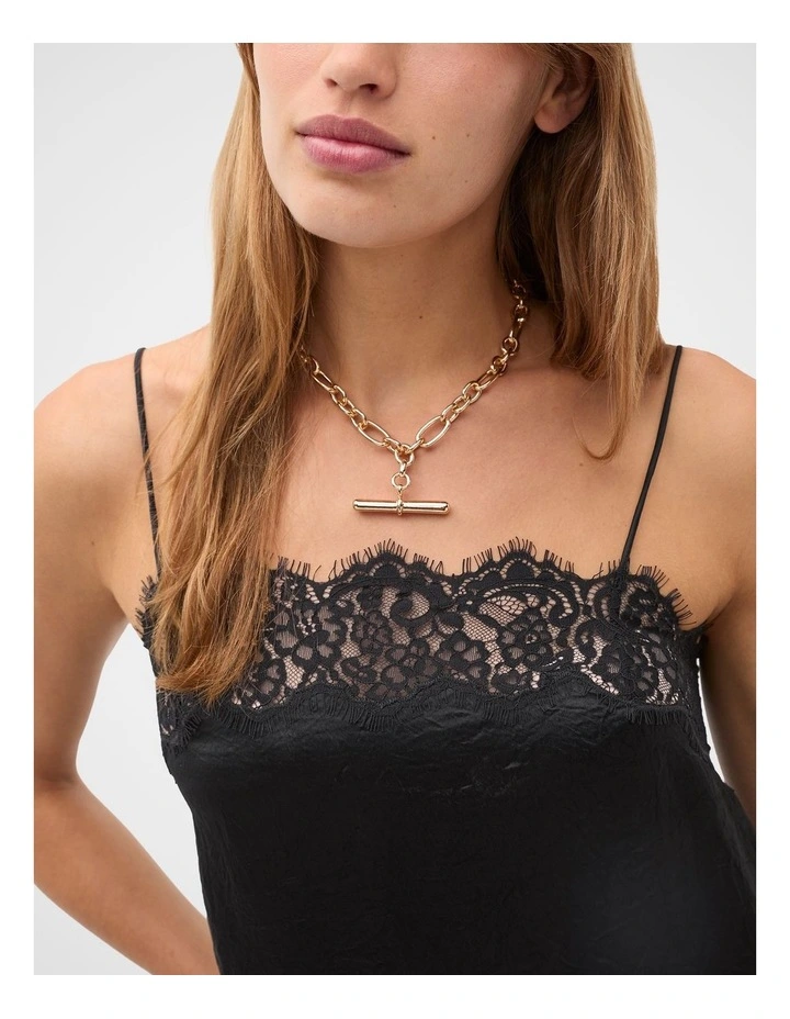 Crinkled Satin Lace Square Neck Cami in Black image 3