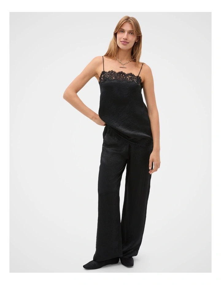 Crinkled Satin Lace Square Neck Cami in Black image 4