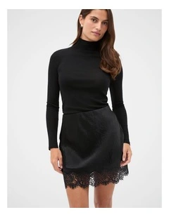 Lace Trim Mini Skirt in Black