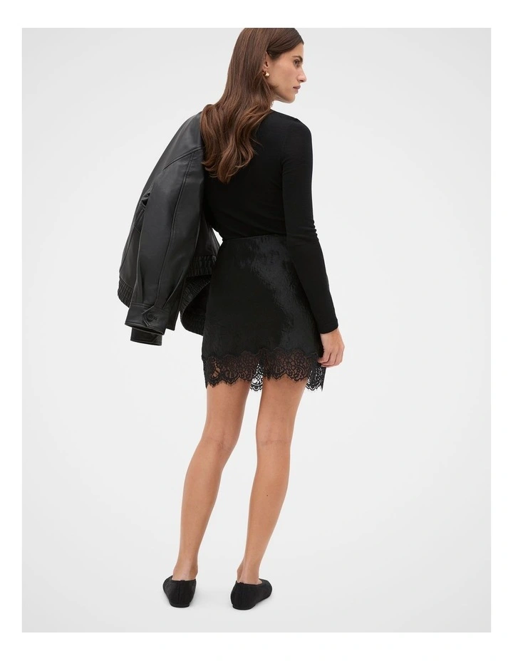 Lace Trim Mini Skirt in Black image 2