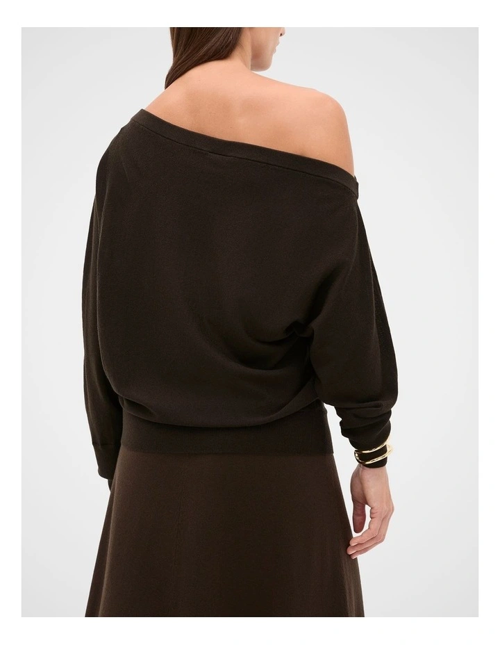 Wool Blend Off Shoulder Knit in Coffee Bean image 2