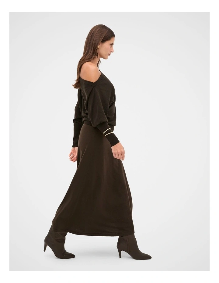 Wool Blend Off Shoulder Knit in Coffee Bean image 3