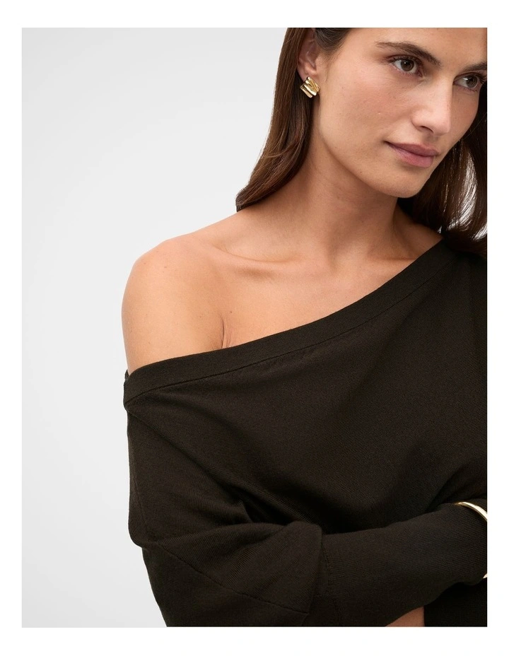 Wool Blend Off Shoulder Knit in Coffee Bean image 4