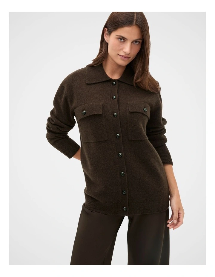Brushed Wool Collared Cardigan in Coffee Bean image 1