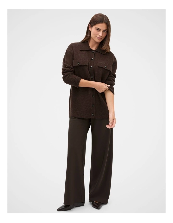 Brushed Wool Collared Cardigan in Coffee Bean image 3
