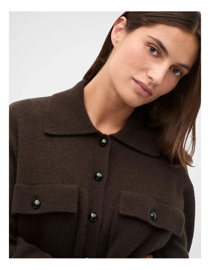 Brushed Wool Collared Cardigan in Coffee Bean image 4