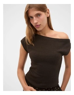 Drape Shoulder Knit in Coffee Bean