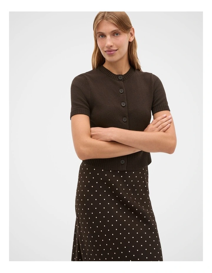 Textured Cotton Blend Cardigan in Coffee Bean image 1