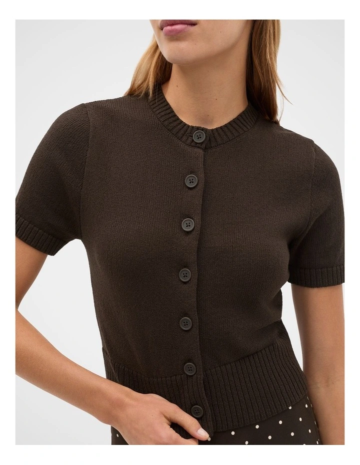 Textured Cotton Blend Cardigan in Coffee Bean image 3
